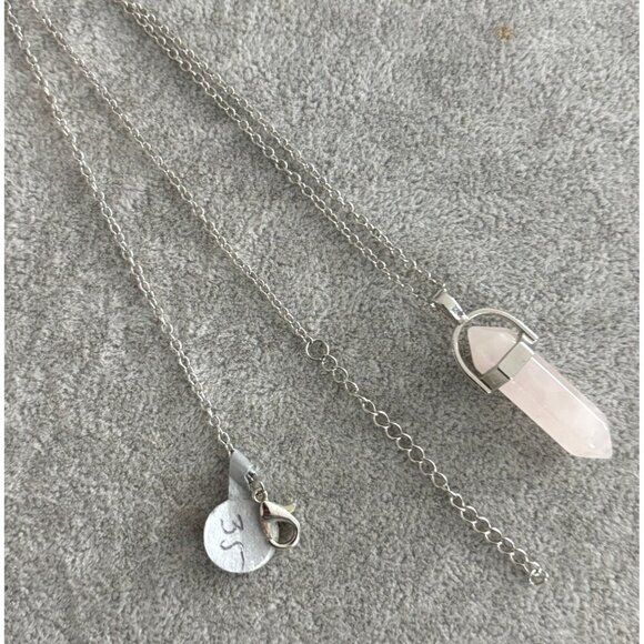 Rose Quartz Crystal Pendant Necklace With Silver Chain - Picture 2 of 4